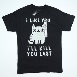 Men's Large Threadless Graphic Tee Black Cat I Like You I'll Kill You Last New